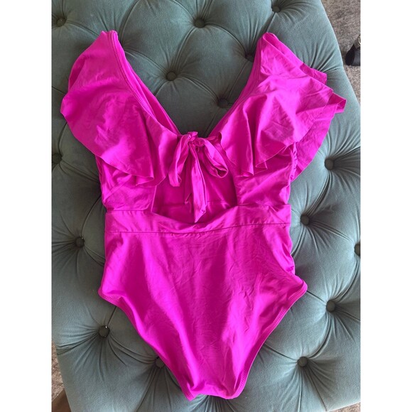 Monaco Solid Ruffle One Piece Trina Turk Swimsuit - Picture 3 of 8